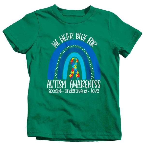 Kids Autism Shirt We We Wear Blue T Shirt Autism Tee Accept Love Rainbow Shirt Support Autism Awareness Shirt Boy's Girl's-Shirts By Sarah