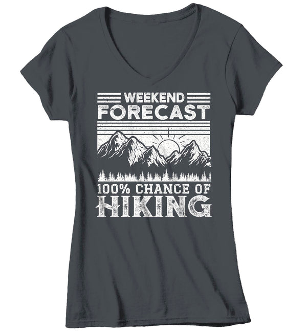 Women's V-Neck Hiking T Shirt Weekend Forecast Shirt Chance Of Hiking Shirt Hiker Gift Love Hiking Tee Mountains Shirt Ladies Woman-Shirts By Sarah