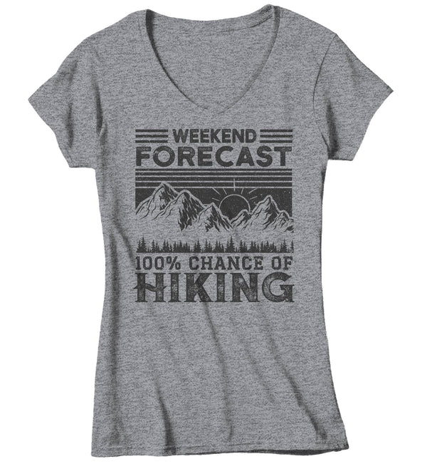 Women's V-Neck Hiking T Shirt Weekend Forecast Shirt Chance Of Hiking Shirt Hiker Gift Love Hiking Tee Mountains Shirt Ladies Woman-Shirts By Sarah