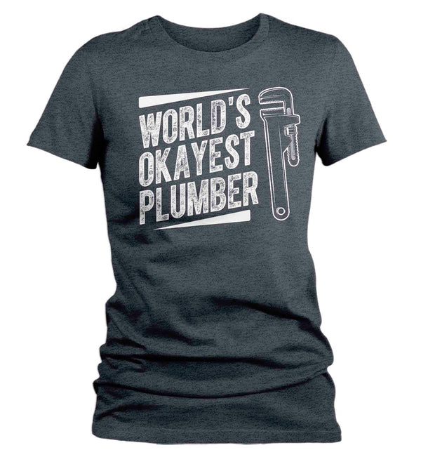 Women's Funny Plumber T Shirt World's Okayest Plumber Shirt Plumber Gift Mediocre Insult Humor Ladies Tee Pipe Worker-Shirts By Sarah