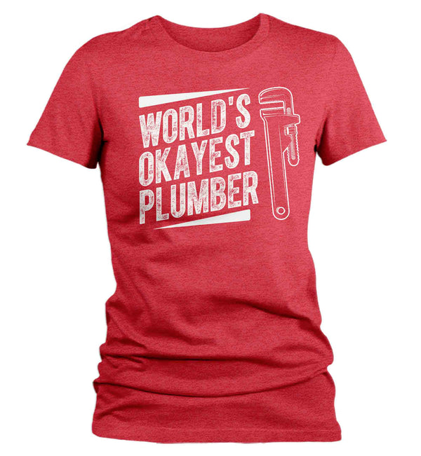 Women's Funny Plumber T Shirt World's Okayest Plumber Shirt Plumber Gift Mediocre Insult Humor Ladies Tee Pipe Worker-Shirts By Sarah