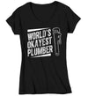 Women's V-Neck Funny Plumber T Shirt World's Okayest Plumber Shirt Plumber Gift Mediocre Insult Humor Ladies Tee Pipe Worker