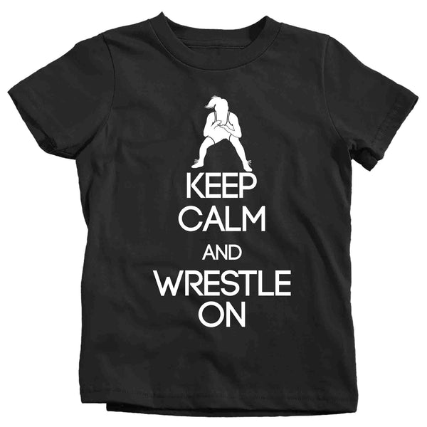 Kids Female Wrestling Shirt Keep Calm Wrestle On T-Shirt Girls Wrestling T Shirts Wrestler Gift Tee High School Unisex-Shirts By Sarah