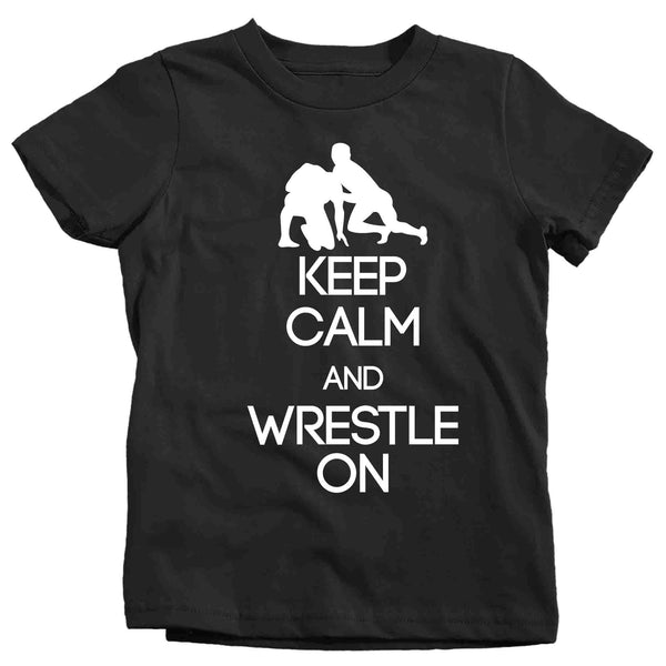 Kids Wrestling Shirt Keep Calm Wrestle On T-Shirt Wrestling T Shirt Wrestler Gift Tee High School Tshirt Unisex Boys-Shirts By Sarah
