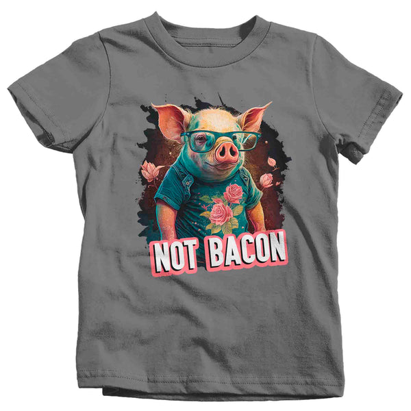 Kids Funny Pig Shirt Not Bacon T Shirt Hipster Piggy Vegan Gift Animal Rights Cute Pig In Clothes Streetwear Tee Unisex Youth-Shirts By Sarah