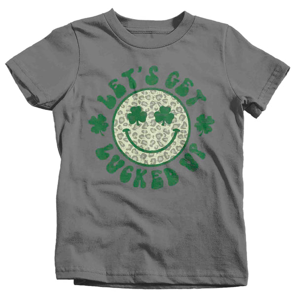 Kids Funny St. Patrick's Day Shirt Let's Get Lucked Up Clover Lucky Patty's Irish Retro Smiley Face Luck Ireland Unisex Boys Girls-Shirts By Sarah