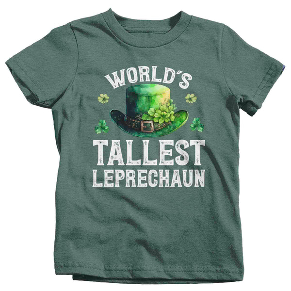 Kids Funny St. Patrick's Day Shirt World's Tallest Leprechaun Watercolor Hat Patty's Irish Clover Vintage Grunge Ireland Unisex Youth-Shirts By Sarah