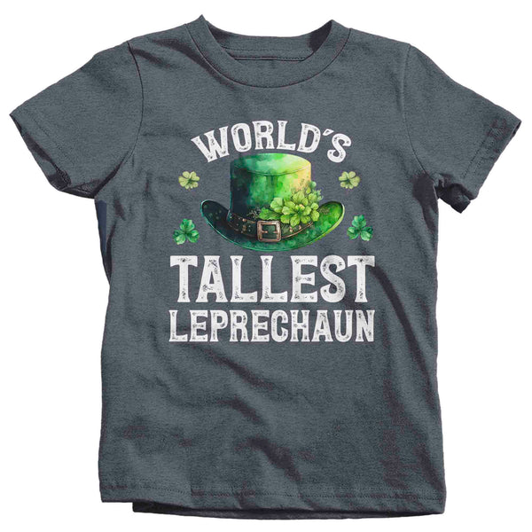 Kids Funny St. Patrick's Day Shirt World's Tallest Leprechaun Watercolor Hat Patty's Irish Clover Vintage Grunge Ireland Unisex Youth-Shirts By Sarah