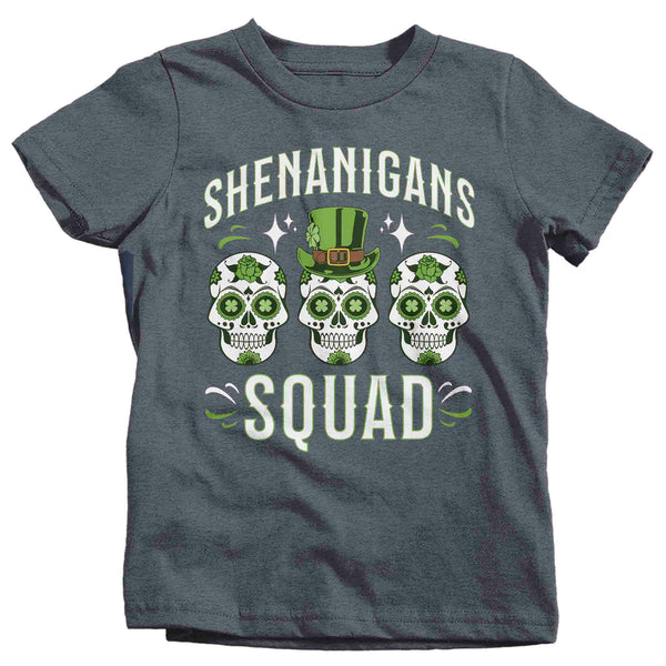 Kids Funny Shenanigans Squad Shirt St. Patrick's Day T Shirt Sugar Skull Grunge Tshirt Graphic Tee Streetwear Youth Boy's Girl's-Shirts By Sarah