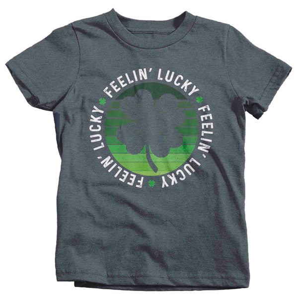 Kids Funny St. Patrick's Day Shirt Feelin' Lucky 4 Leaf Clover Lucky Patty's Irish Retro Vintage Grunge Luck Ireland Youth Boys Girls-Shirts By Sarah
