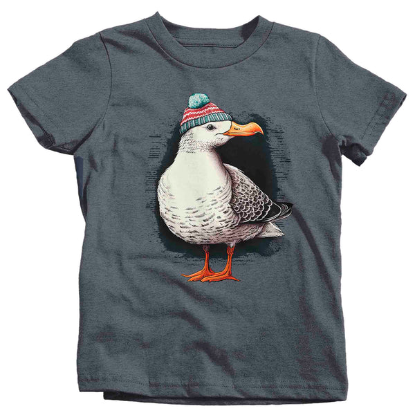 Kids Funny Seagull Shirt Hipster T Shirt Bird Knit Beanie Gift Sailor Nautical Sail Seaside Ocean Graphic Tee Unisex Youth-Shirts By Sarah
