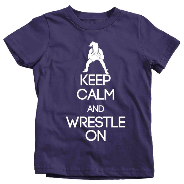 Kids Female Wrestling Shirt Keep Calm Wrestle On T-Shirt Girls Wrestling T Shirts Wrestler Gift Tee High School Unisex-Shirts By Sarah