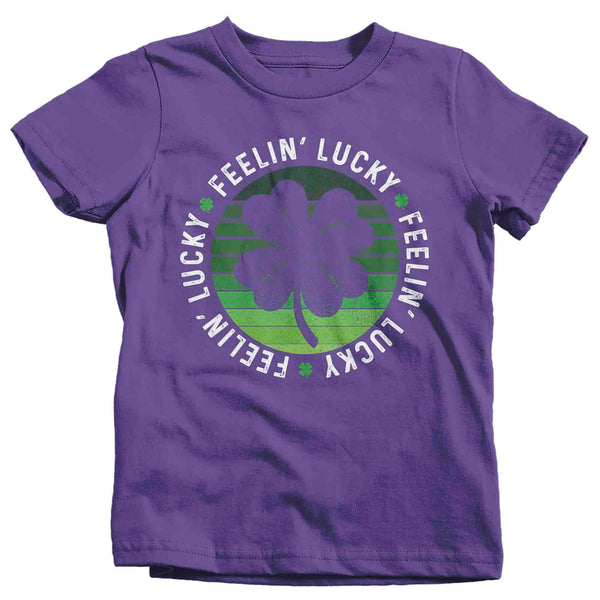 Kids Funny St. Patrick's Day Shirt Feelin' Lucky 4 Leaf Clover Lucky Patty's Irish Retro Vintage Grunge Luck Ireland Youth Boys Girls-Shirts By Sarah