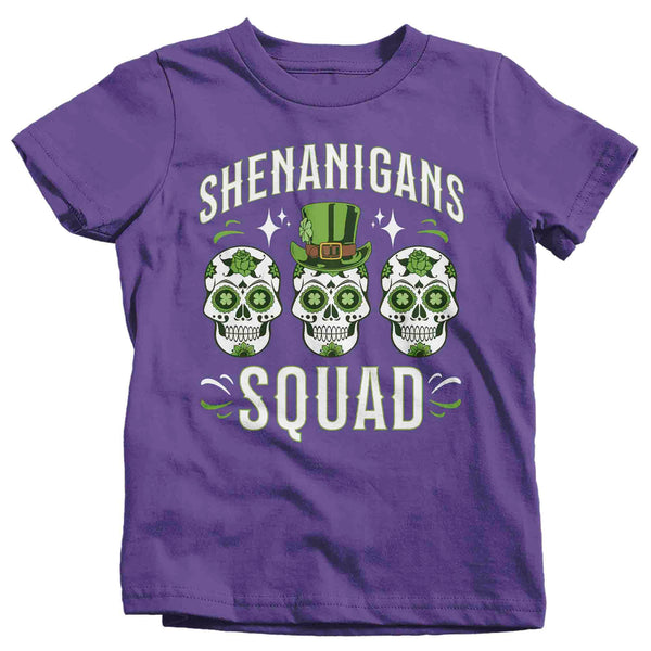 Kids Funny Shenanigans Squad Shirt St. Patrick's Day T Shirt Sugar Skull Grunge Tshirt Graphic Tee Streetwear Youth Boy's Girl's-Shirts By Sarah