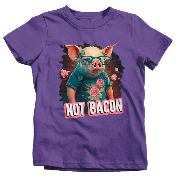 Kids Funny Pig Shirt Not Bacon T Shirt Hipster Piggy Vegan Gift Animal Rights Cute Pig In Clothes Streetwear Tee Unisex Youth-Shirts By Sarah
