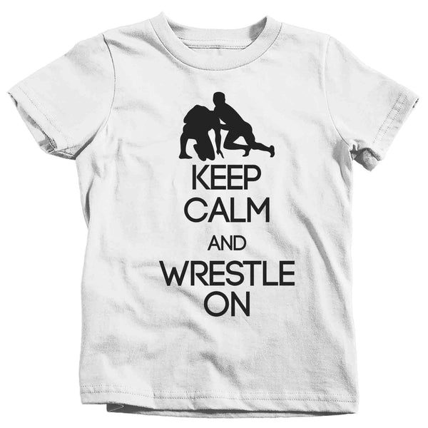 Kids Wrestling Shirt Keep Calm Wrestle On T-Shirt Wrestling T Shirt Wrestler Gift Tee High School Tshirt Unisex Boys-Shirts By Sarah