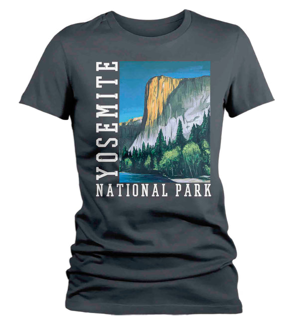 Women's Yosemite National Park Shirt Nature TShirt Illustrated Painting Print Valley Camping Gift Travel Vacation Ladies Soft Graphic Tee-Shirts By Sarah