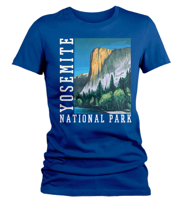 Women's Yosemite National Park Shirt Nature TShirt Illustrated Painting Print Valley Camping Gift Travel Vacation Ladies Soft Graphic Tee-Shirts By Sarah